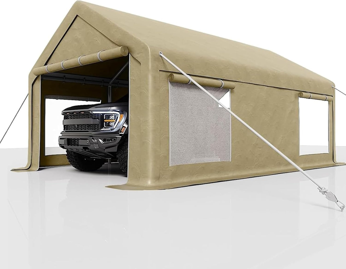 10 x 20ft Heavy-Duty Carport with Roll-Up Windows & Removable Sidewalls & Doors Thickened Wind Ropes, Ground Nails, Portable Car Tent Garage for Cars, Trucks, Boats, 180G Durable Tarp Cover,Yellow