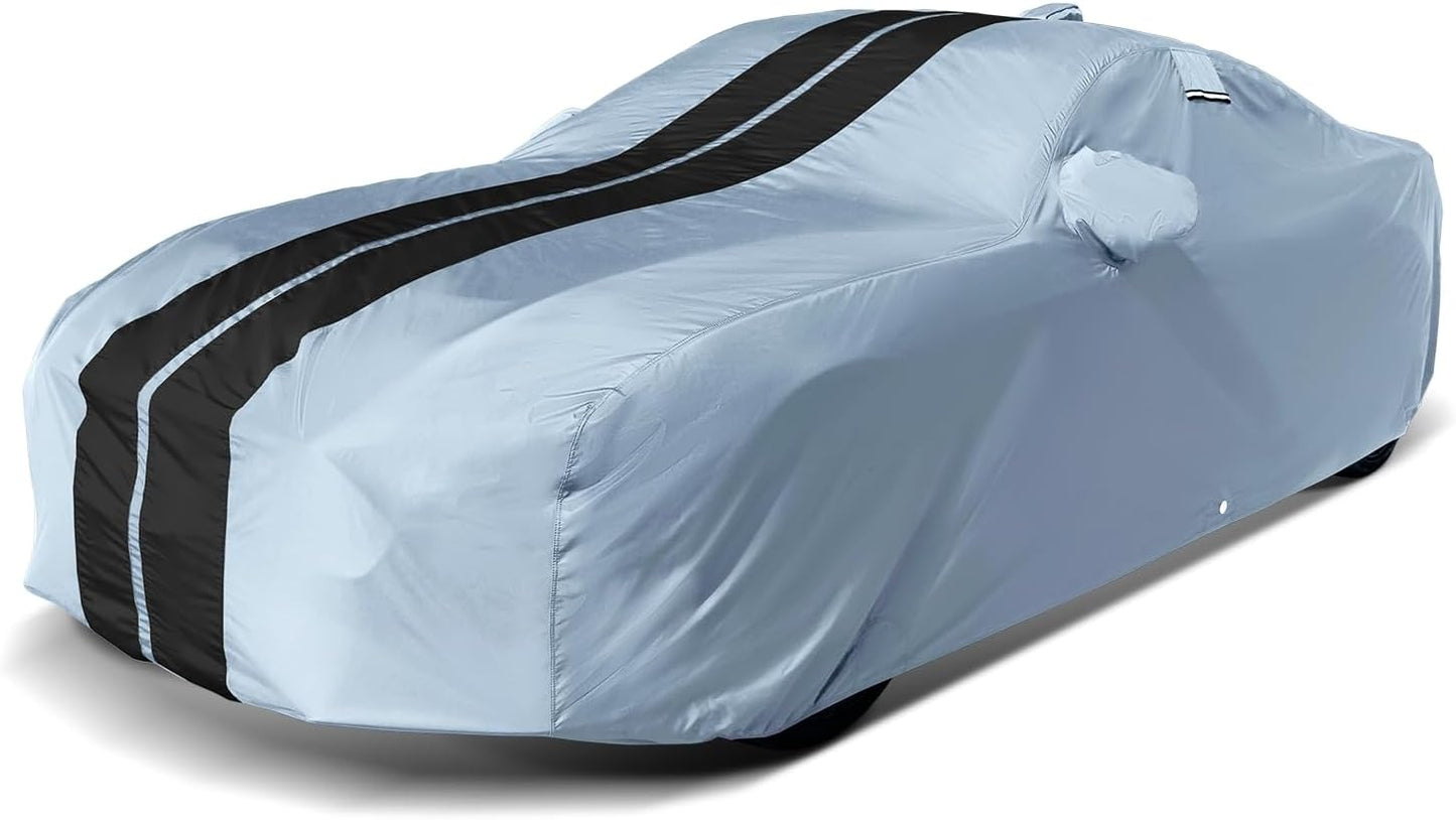 iCarCover Custom Car Cover for Pontiac Grand Am (1985-1991) Waterproof All-Weather Rain Snow UV Sun Protector Full Exterior Indoor Outdoor Car Cover (Stripe - Gray/Black)