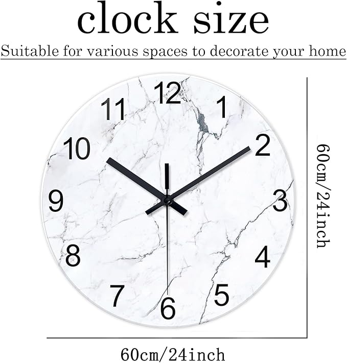 Extra Large Marble Decorative Wall Clocks Battery Operated 24 Inch Modern - Image 3