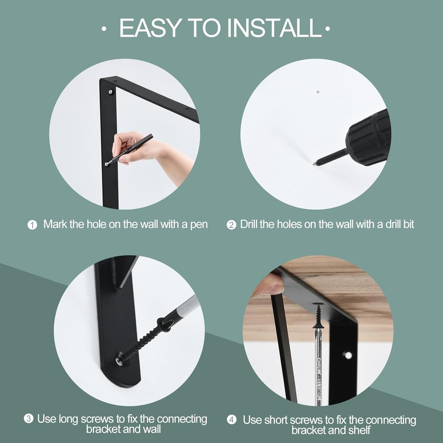 16 Pack L20 x H 12" Black Heavy Duty Shelf Brackets with Screws Metal Shelf Brackets Shelf Support Angle Brackets for Shelves L Brackets Heavy Duty Floating Shelf