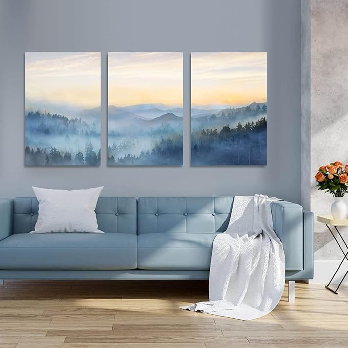 YJYart Foggy Forest Canvas Wall Art Landscape Mountain Wall Art - Image 4