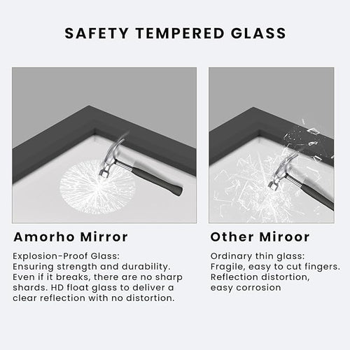 Amorho Bathroom Mirror Black, 60x40 Inch Thick Metal Framed Wall Mirrors - Image 2