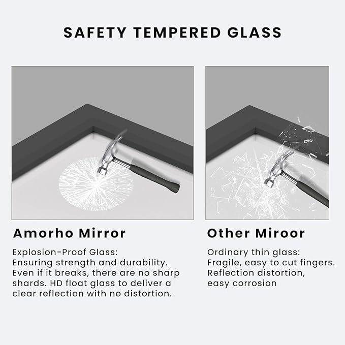 Amorho Bathroom Mirror Black, 40X36 Inch Thick Metal Framed Wall Mirrors - Image 4