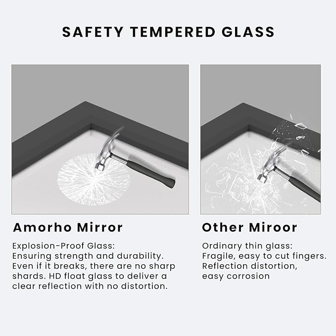 Amorho Bathroom Mirror Black, 30x36 Inch Thick Metal Framed Wall Mirrors - Image 2