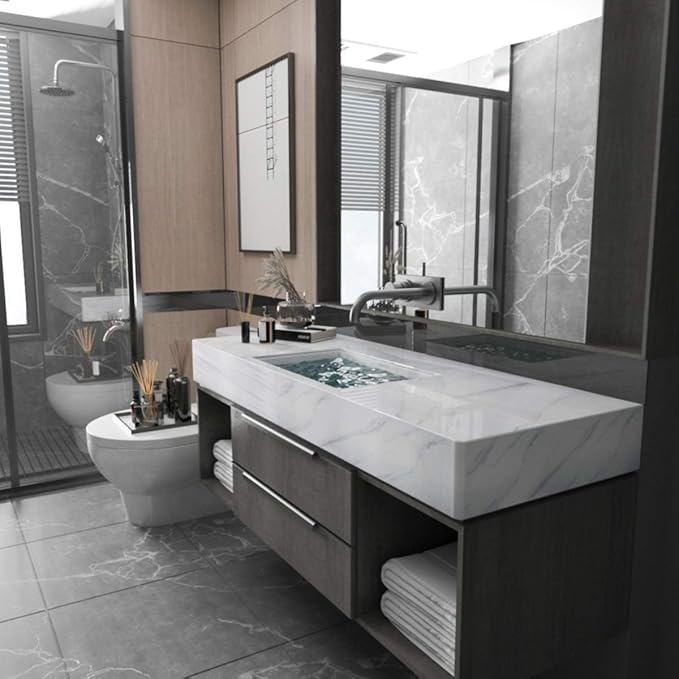 Large White Marble Granite Wallpaper Peel Stick Thicken 31.5x591inch Waterproof - Image 3