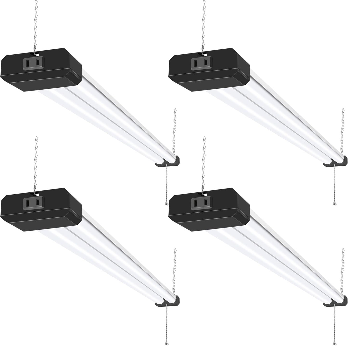 hykolity 4 Pack 4FT Linkable LED Shop Light for Garage, 6500lm, 4FT 60W Utility Light Fixture, 5000K Daylight LED Workbench Bay Lighting with Plug, Hanging or Surface Mount,Black - ETL