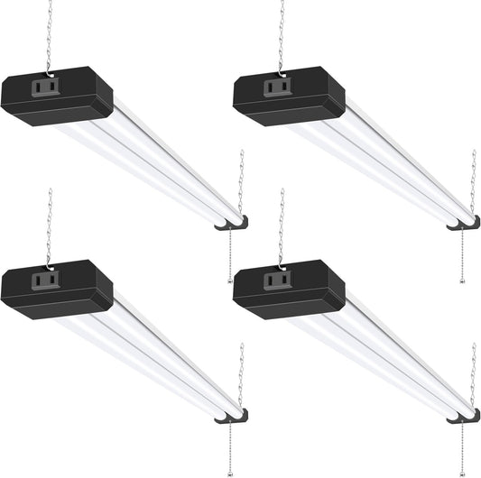 hykolity 4 Pack 4FT Linkable LED Shop Light for Garage, 6500lm, 4FT 60W Utility Light Fixture, 5000K Daylight LED Workbench Bay Lighting with Plug, Hanging or Surface Mount,Black - ETL