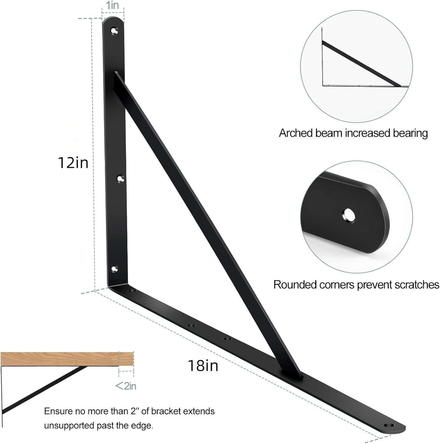 12 Pack L18 x H 12" Black Heavy Duty Shelf Brackets with Screws Metal Shelf Brackets Shelf Support Angle Brackets for Shelves L Brackets Heavy Duty Floating Shelf