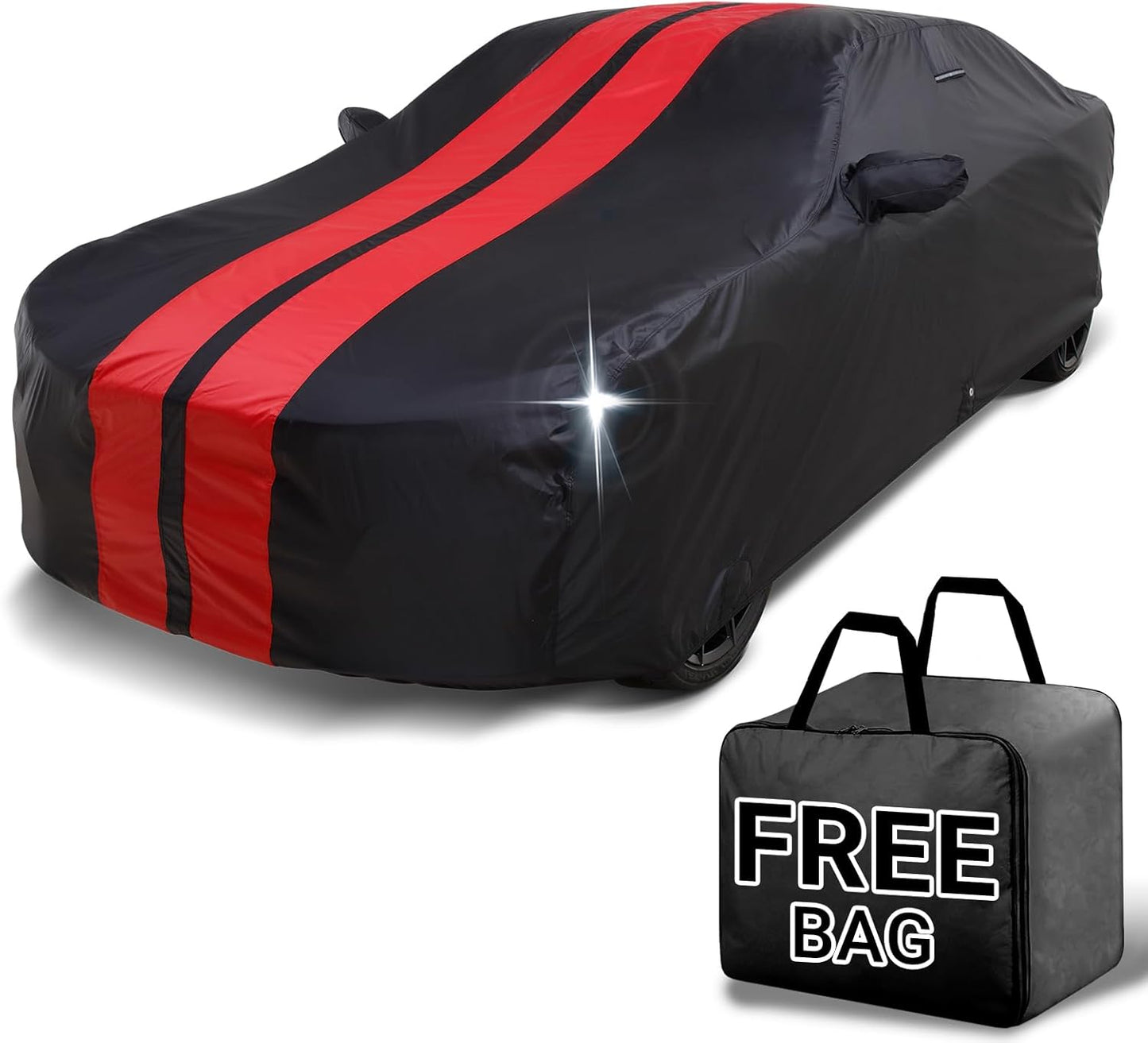 iCarCover Custom Car Cover for Chevy Cruze Sedan (2009-2019) Waterproof All Weather Rain Snow UV Sun Protector Full Exterior Indoor Outdoor Car Cover (Stripe - Black/Red)