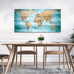 Large Wall Art Blue map of The World Painting Ready to Hang 36"x70"Large Framed - Image 3