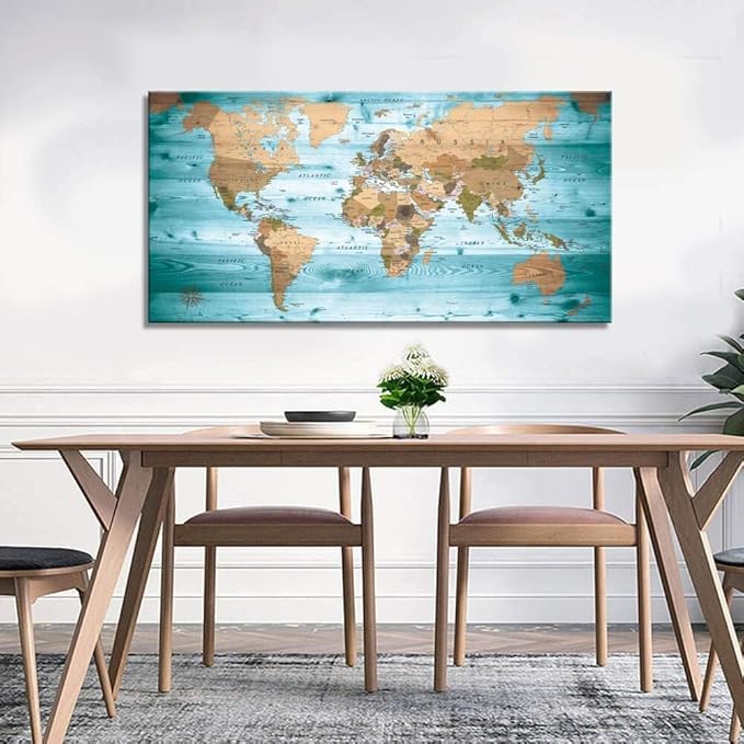 Large Wall Art Blue map of The World Painting Ready to Hang 36"x70"Large Framed - Image 3