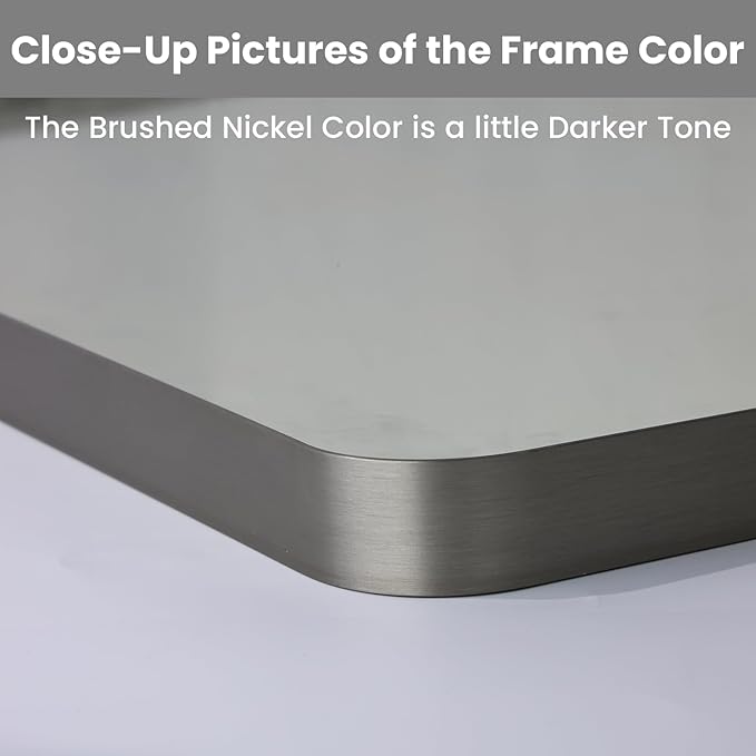 LOAAO 40X30 Inch Brushed Nickel Bathroom Mirror, Rounded Rectangle Silver Metal - Image 3