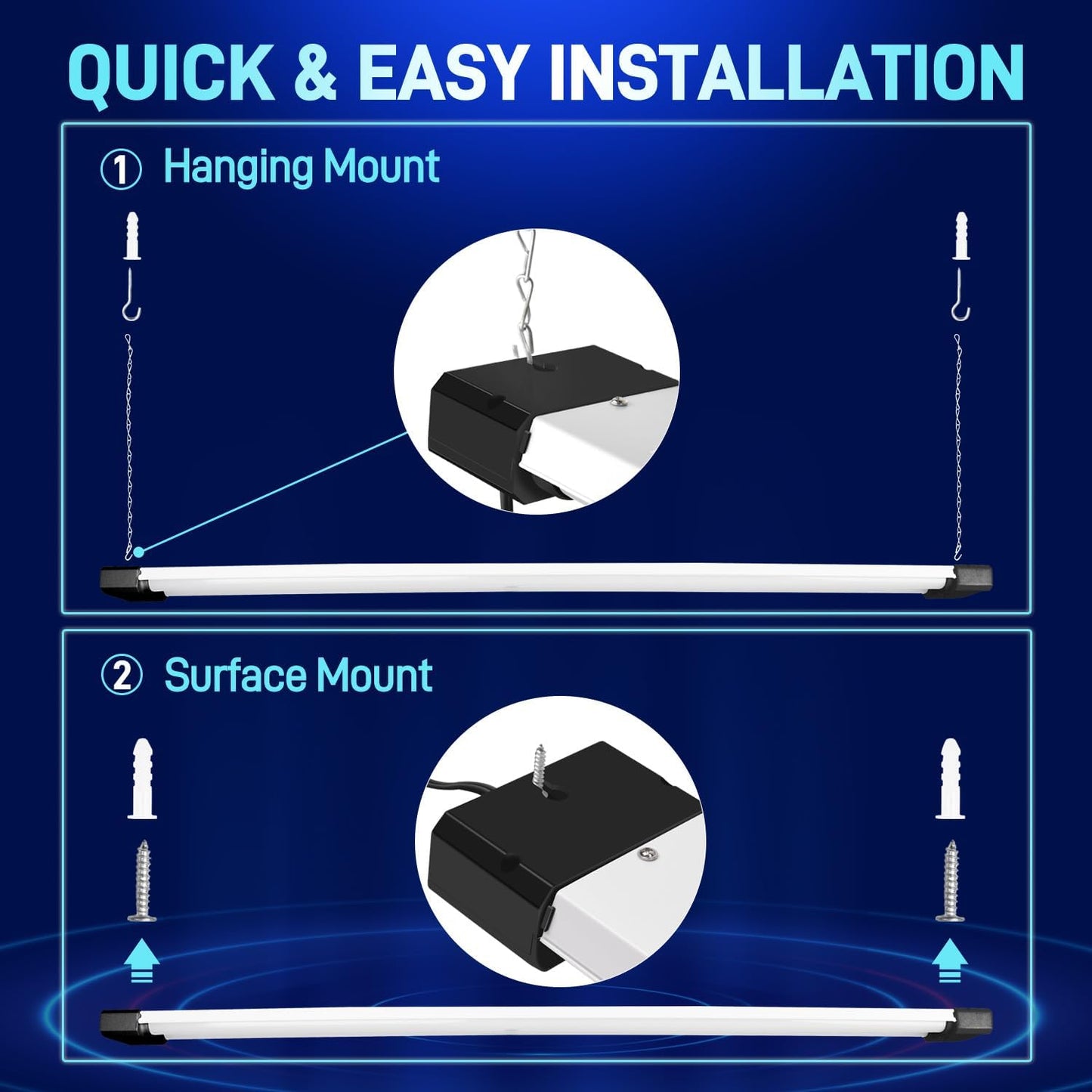 hykolity 5000K LED Shop Light Linkable, 4FT Daylight 42W LED Ceiling Lights for Garages, Workshops, Basements, Hanging or FlushMount, Power Cord with Pull Chain, 4400lm, ETL- 1 Pack