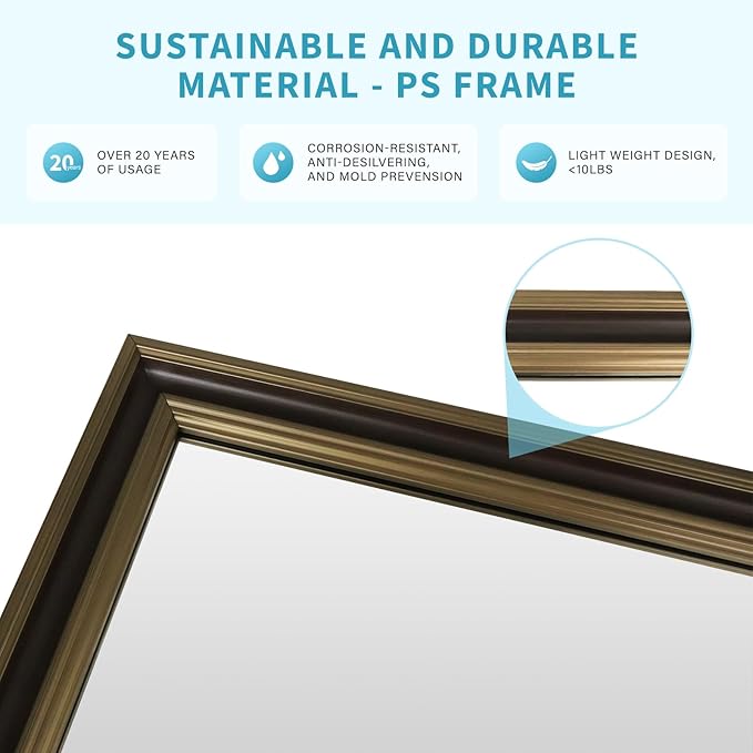 Retro Copper Effect Framed Wall Mirror, 30x48 Rectangle Mirror, - Image 5