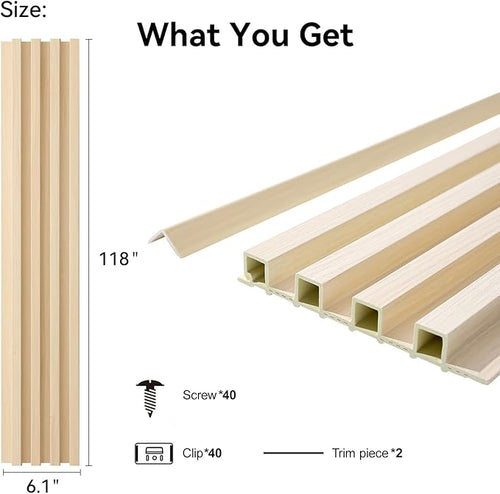 8-Pack WPC Wall Panels 118’’ x 6.1’’ 3D Slat Wall Panel Acoustic Wall Paneling - Image 2