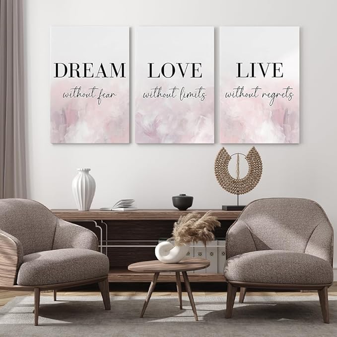 GUBIYU Love Decor for Bedroom Dream Live Quotes Posters Prints Set of 3 Pink - Image 2