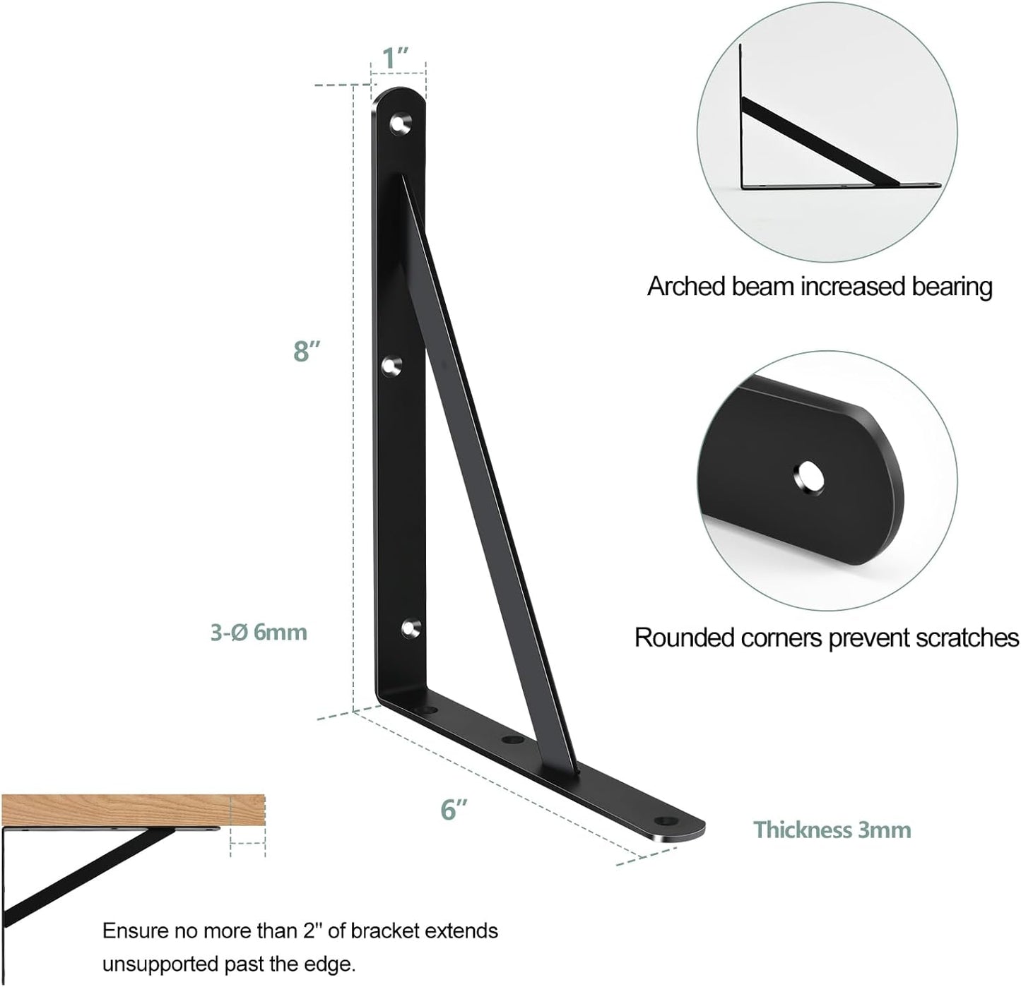 12 Pack L8 x H 6" Black Heavy Duty Shelf Brackets with Screws Metal Shelf Brackets Shelf Support Angle Brackets for Shelves L Brackets Heavy Duty Floating Shelf