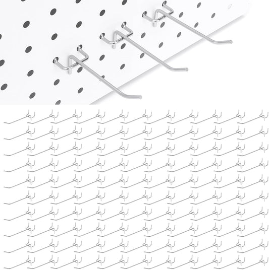 100 Pack Pegboard Hooks Set, 4 Inch Stainless Steel Pegboard Hooks Bulk Fit 1/8" Pegboard for Wall Shelving Display Hanging Tools Accessories Hanging Holders for Storage Craft Room Kitchen Store