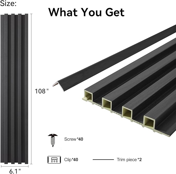 8-Pack WPC Wall Panels 108’’ x 6.1’’ 3D Slat Wall Panel Acoustic Wall Paneling - Image 2
