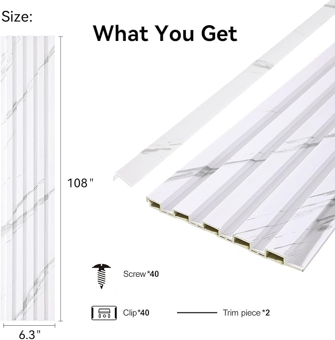 8-Pack WPC Wall Panels 108’’ x 6.3’’ 3D Slat Wall Panel Acoustic Wall Paneling - Image 2