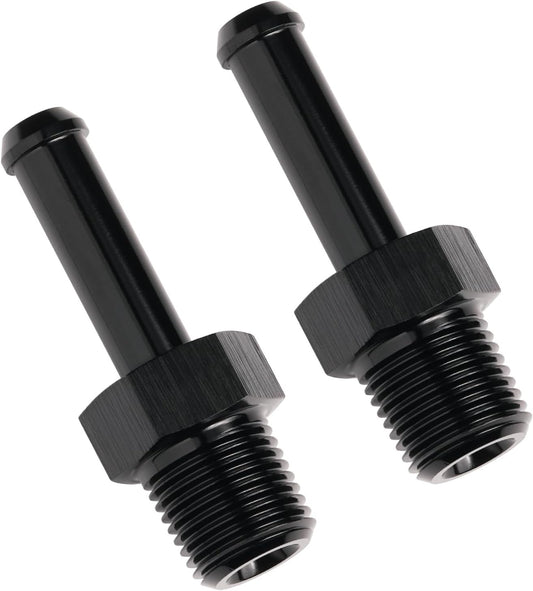1/8 NPT Male to 1/4" Hose Barb Fitting Adapter Nipple Straight Aluminum Black 2PCS