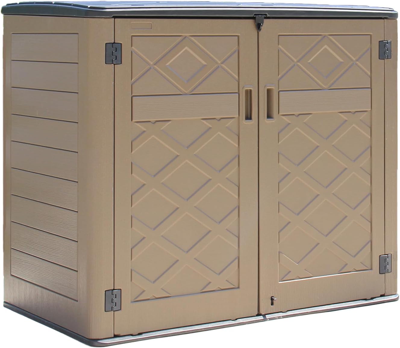 HOMSPARK Storage Shed Weather Resistance, Multi-Purpose Outdoor Storage Cabinet for Backyards and Patios, Horizontal Storage Shed for Lawnmower, Patio Accessories (Coffee, X Large - 48 cu.ft)