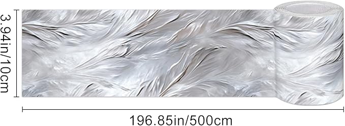 HOMETITUTE Wallpaper Border Peel and Stick Marble Silver Texture Decorative - Image 3