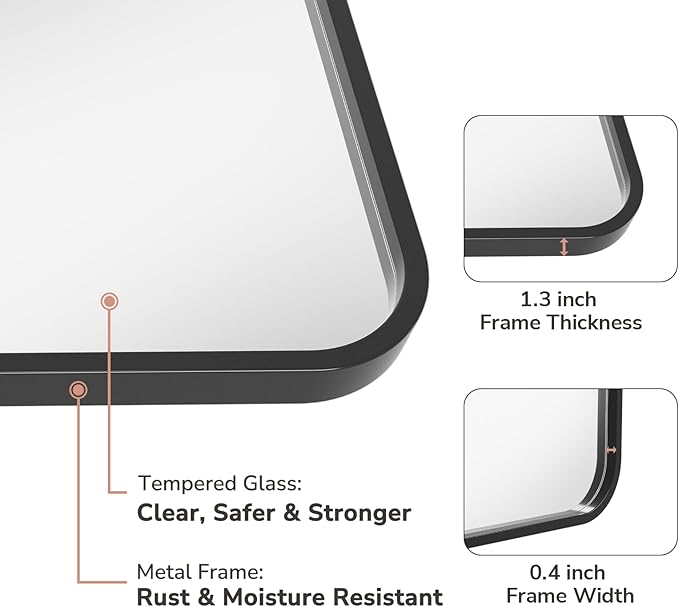 USHOWER 2-Pack Black Bathroom Mirrors - Image 3
