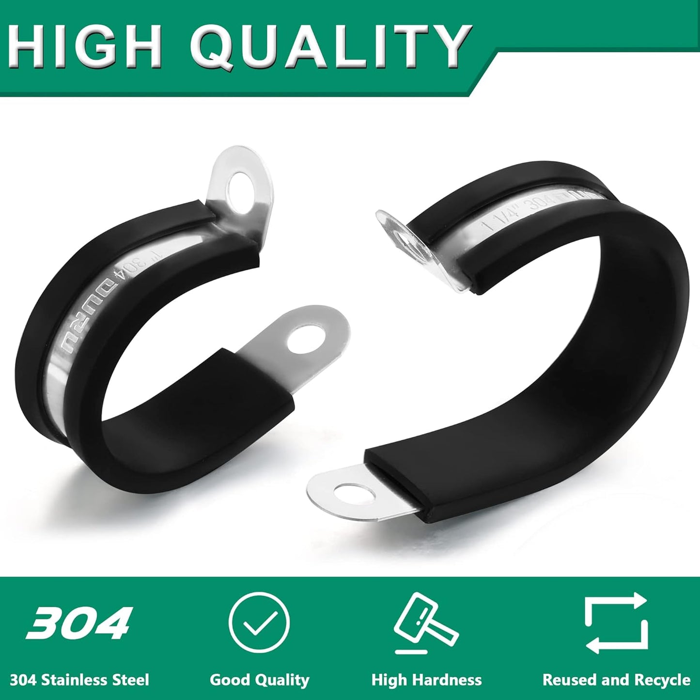 15pcs 1-1/4 Inch Stainless Steel Cable Clamps,Rubber Coated Cushioned Insulated Cable Clamp,Automotive Cable Wire Clamps,Pipe Clamps,Metal Clamp for Tube,Lines,Wire Cord Installation(Black,32mm)