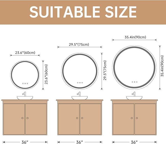 LOVESPEJO 36" Round LED Bathroom Mirror - Image 2