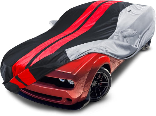 iCarCover Custom Car Cover Compatible with Challenger 2008-2024, Waterproof All-Weather Rain Snow UV Sun Protector Full Exterior Indoor Outdoor Car Covers, Tribe (Gray/Black)