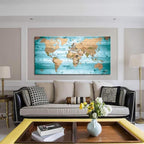 Large Wall Art Blue map of The World Painting Ready to Hang 29"x58"Large Framed - Image 3