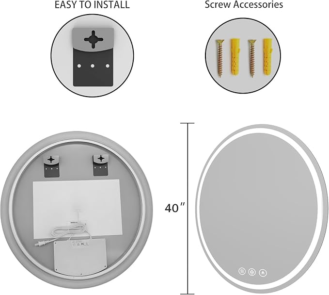LED Bathroom Mirror 40 Inch Round Bathroom Mirror - Image 4