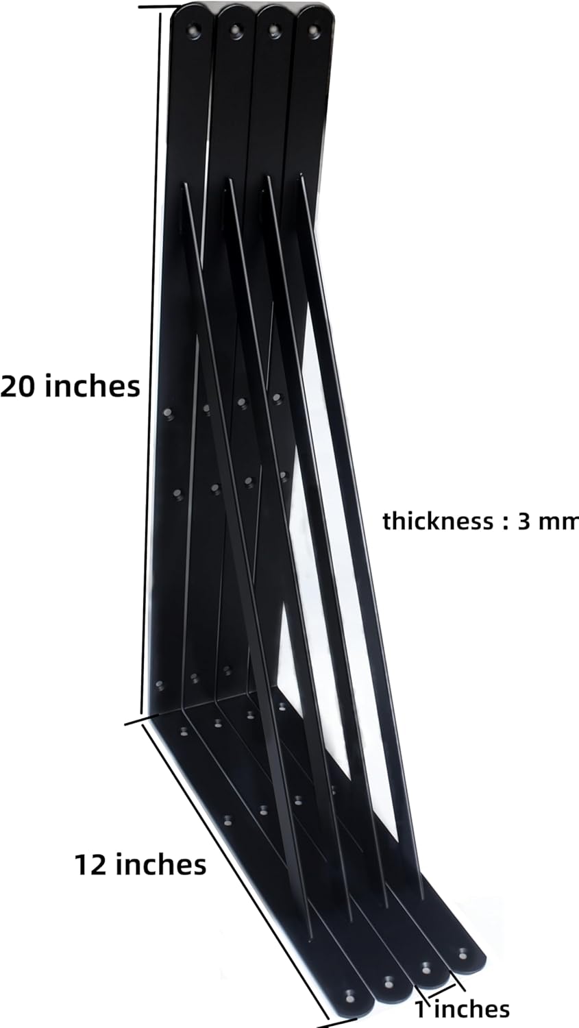 16 Pack L20 x H 12" Black Heavy Duty Shelf Brackets with Screws Metal Shelf Brackets Shelf Support Angle Brackets for Shelves L Brackets Heavy Duty Floating Shelf