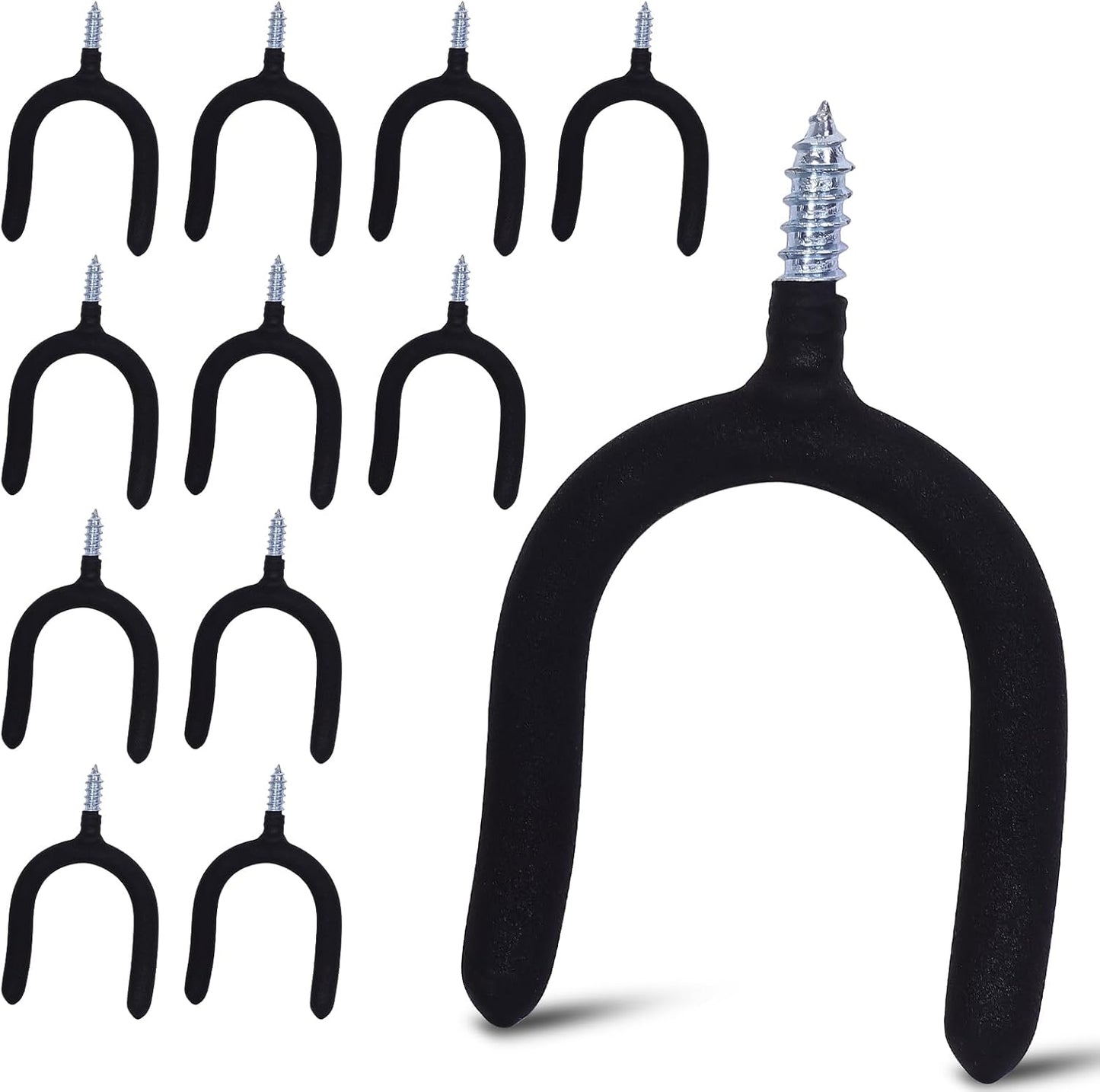 12 Pack Garage Storage System Steel U Hooks with Anti-Slip Coating Home Improvement and Organization Screw in Hooks Easy Wall Mounting Heavy Duty Bike and Ladder (Black, 12 Pack)