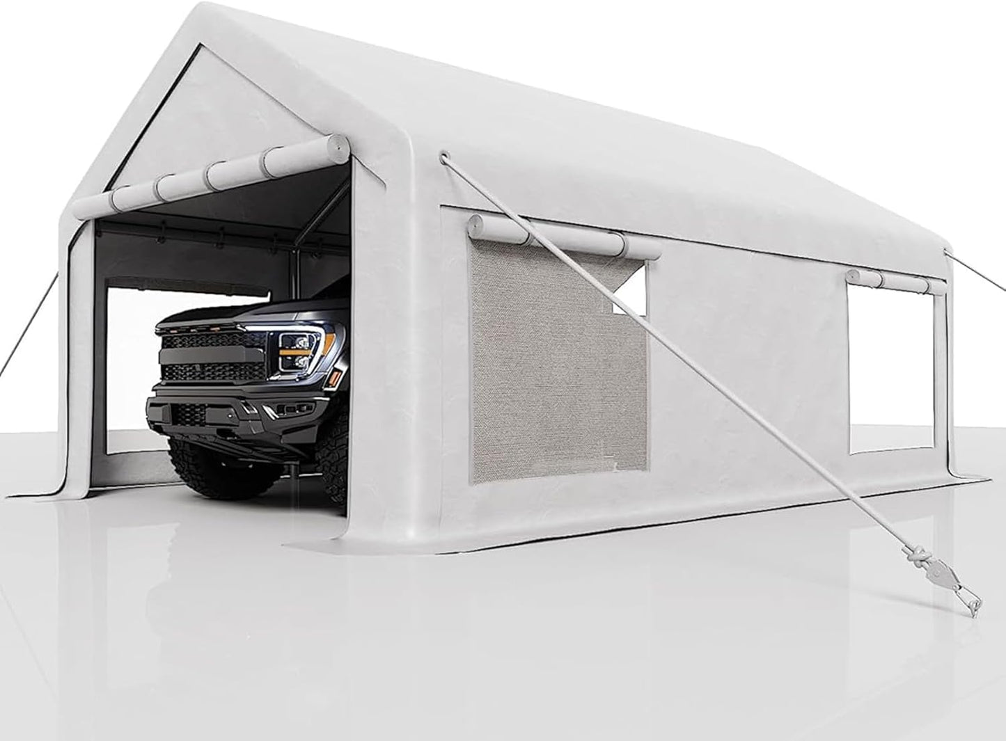 13 x 20ft Heavy-Duty Carport Canopy with Roll-Up Windows & DoorsThickened Wind Ropes, Ground Nails, Portable Car Tent Garage for Cars, Trucks, Boats, 180G Durable Tarp Cover,White
