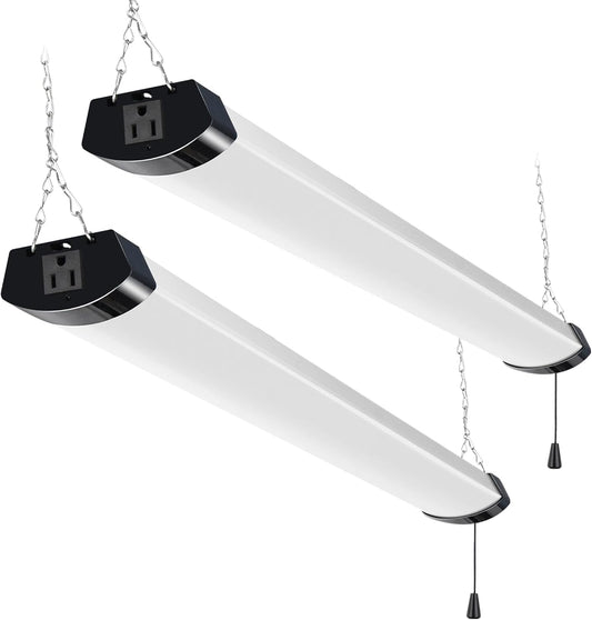 hykolity 4FT 70W LED Shop Light Linkable, 8000lm(300w Equivalent), 5000K Utility Shop Lights for Garages, Workshops, Basements, Hanging or FlushMount, with Power Cord and Pull Chain, ETL, Black,2 Pack