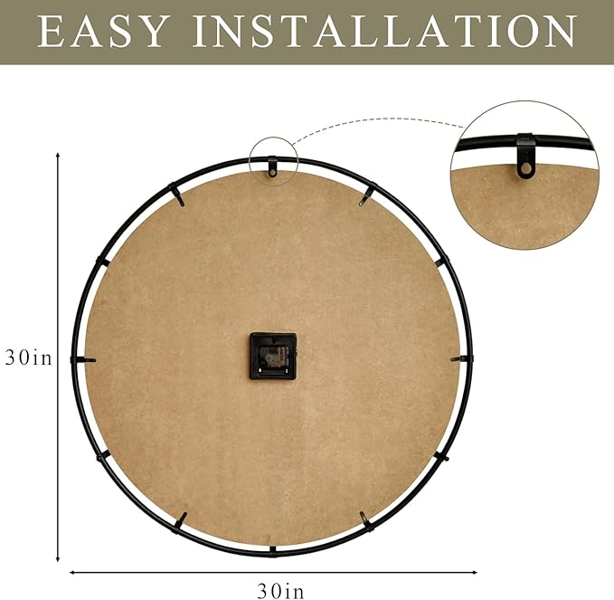 EMAX HOME Large Old Town Farmhouse Black Wall Clock 30 Inch Rustic Antique Wood - Image 2