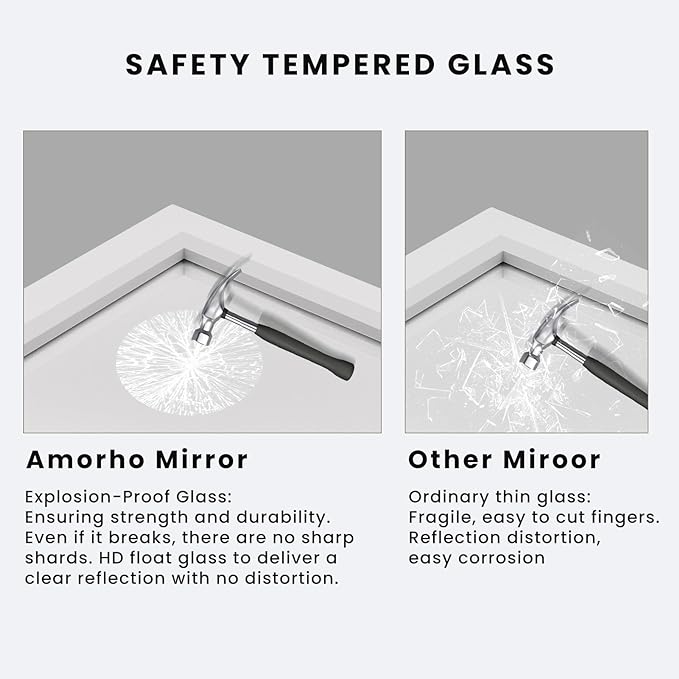 Amorho Bathroom Mirror, 60x40 Inch White Framed Bathroom Mirrors - Image 3