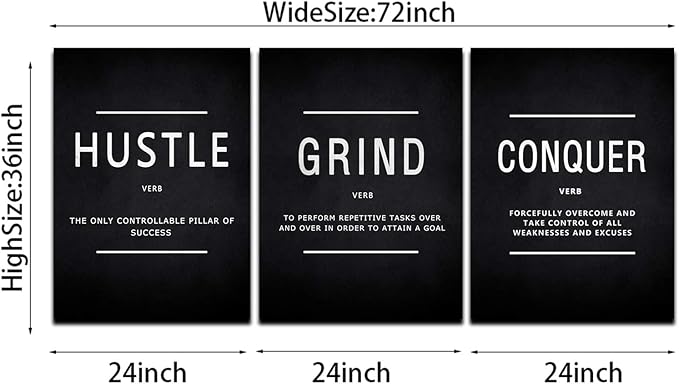 KAWAHONE Inspiration Canvas Wall Art Large, Grind Hustle Conquer Quotes Poster - Image 7