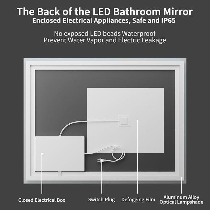 Koonmi 38"x26" LED Mirror for Bathroom, 90CRI Anti-Fog Vanity Mirror - Image 7