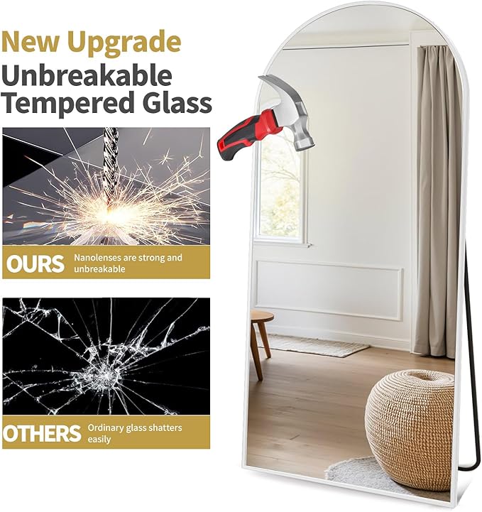 Dewfig Arched White Full Length Mirror, Full Body Mirrors - Image 7