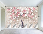 3D Relief Abstraction Pink Flowers Tree Mural Bedroom Floral Wallpaper Room - Image 4