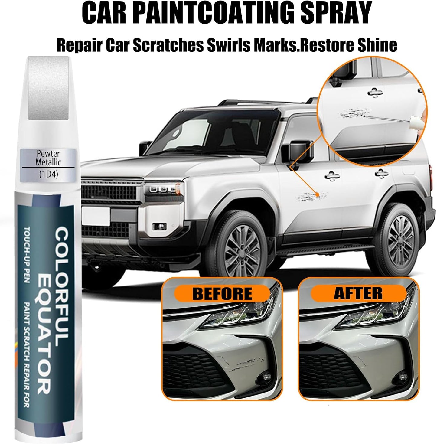 1D4 Pewter Metallic Touch Up Paint for Toyota, Car Paint Pen Scratch Repair Two-In-One Touch Up Paint, Premium Car Scratch Remover for Deep Scratches