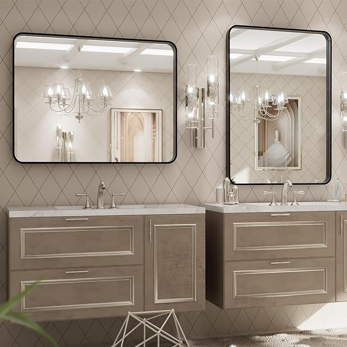 LOAAO 32x36 Inch Black Metal Framed Bathroom Mirror - Image 4