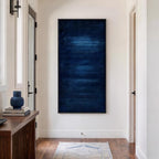Large Framed Navy Blue Abstract Wall Art, Modern Vertical Canvas Prints - Image 2