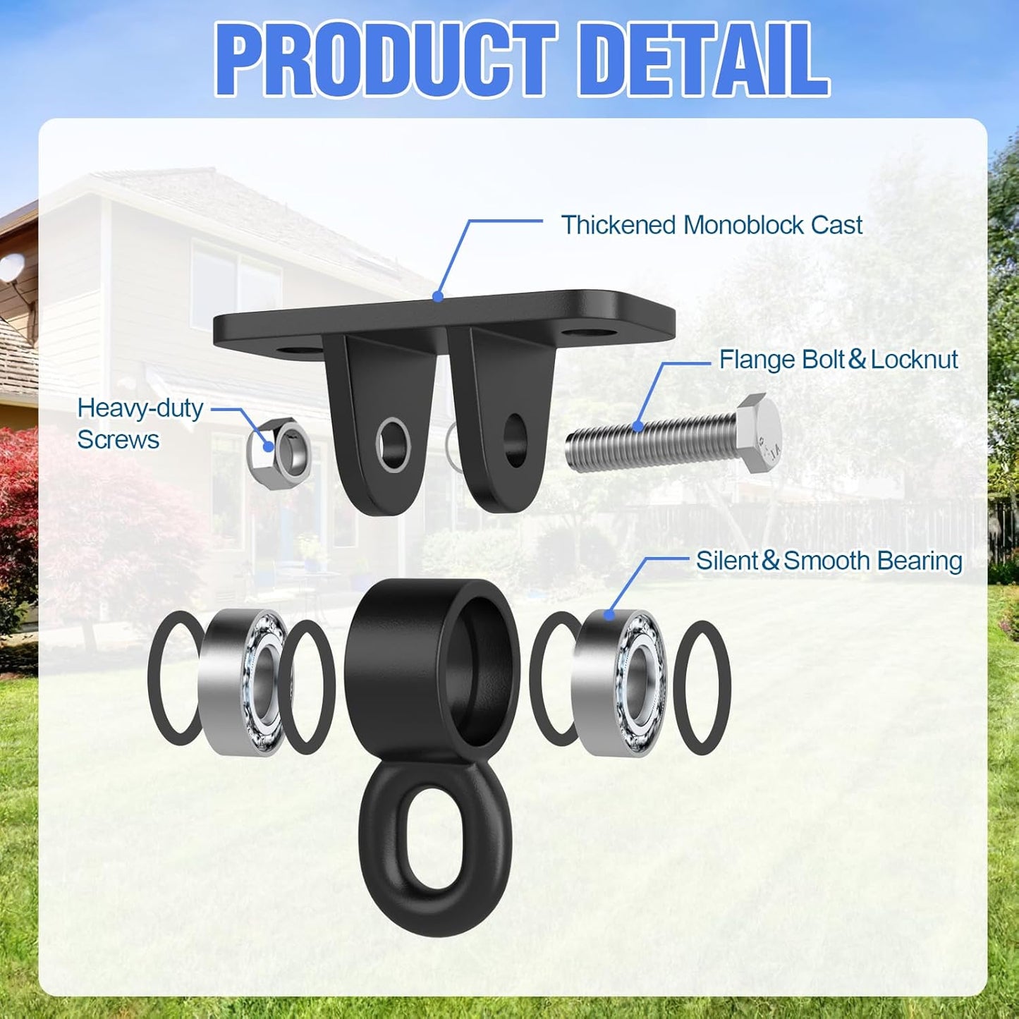 Heavy Duty Swing Hangers with Bearing, Porch Swing Hanging Kit for Outdoor Playground Tree Indoor Ceiling Mount Hardware Brackets with Snap Hooks for Yoga Hammock Punching Bag Accessories 8PCS Black