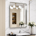 LOAAO 30X36 Inch Brushed Nickel Bathroom Mirror, Rounded Rectangle Silver Metal - Image 8