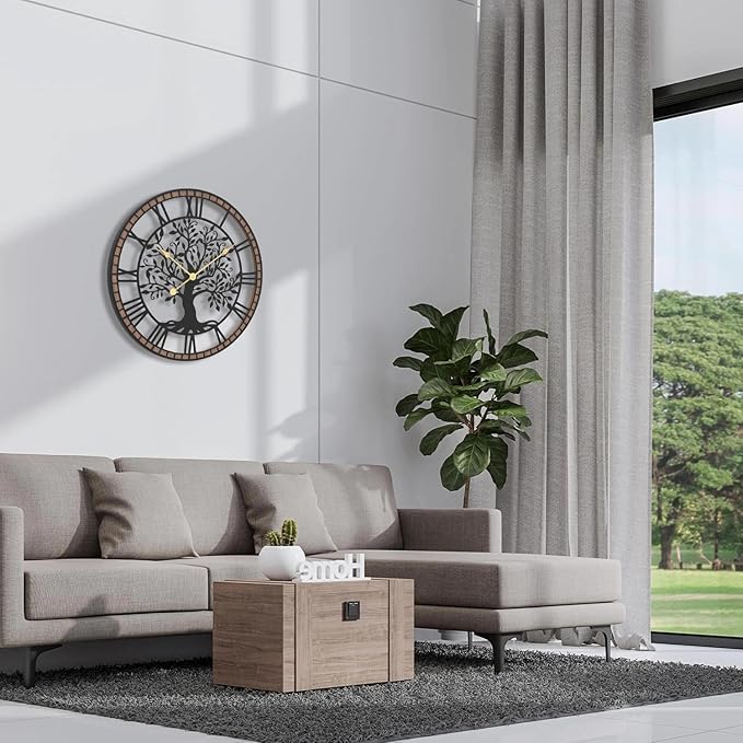 Micasso Farmhouse Oversize Wall Clock: 32Inch Rustic Tree of Life Metal - Image 7