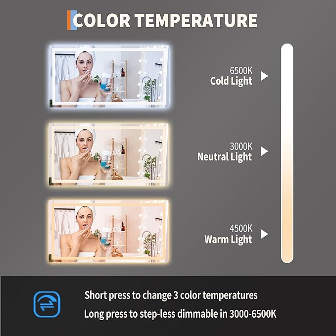 GarveeHome 50x26 LED Bathroom Mirror - Image 3